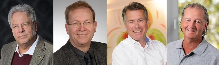 Der neugewählte Vorstand des Deutschen Zentrums für orale Implantologie e. V. DZOI, v.l.: DZOI-Präsident Dipl. Ing. Dr. Helmut B. Engels, Vizepräsident PD Dr. Dr. Arwed Ludwig, Schatzmeister Dr. Thomas Freiherr von Landenberg, Schriftführer Michael B