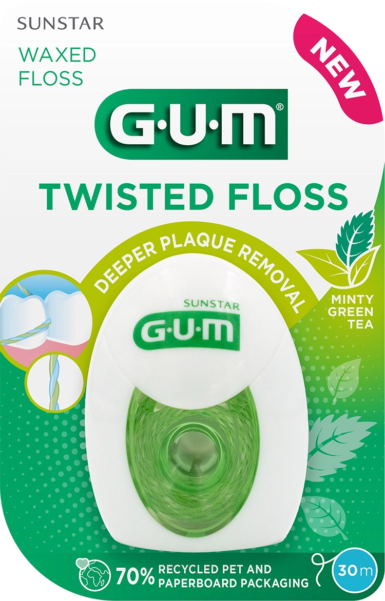 Packshot GUM TWISTED FLOSS mit Verpackung.
