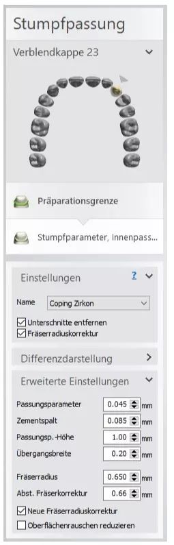 Abb. 4c: Eingestellte Passungsparameter.