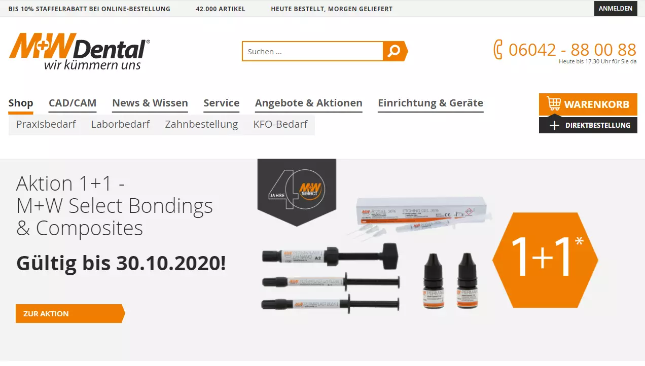 Screenshot der Website von M+W Dental.