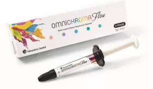 Das Phänomen OMNICHROMA erweitert die Produktpalette um ein Flowable:  OMNICHROMA FLOW. Es bietet stufenlose Farbanpassung von A1 bis D4. Ein einziges Flowable für alle Farben. © Tokuyama Dental