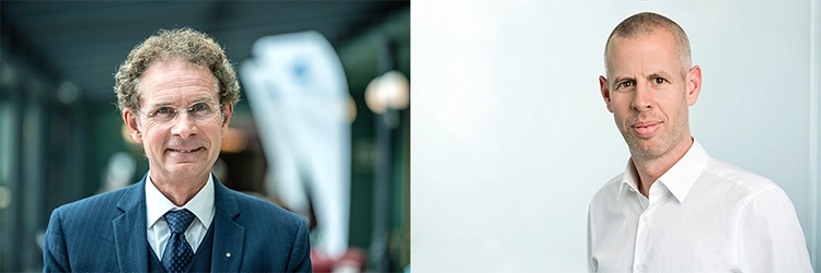 Die Präsidenten des DGI-Events: DGI-Präsident Prof. Dr. Dr. Knut A. Grötz, Wiesbaden (links) und DGI-Fortbildungsreferent Dr. Christian Hammächer, Aachen.