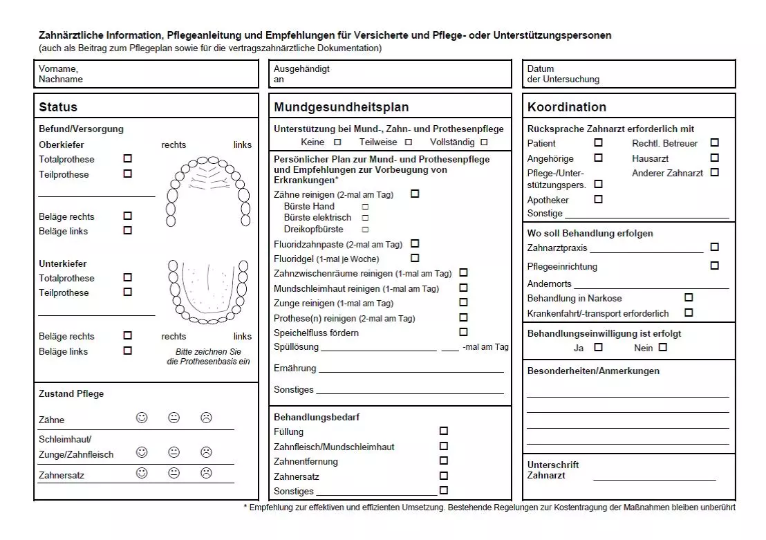 Vordruck gemäß Richtlinie nach § 22a SGB V des Gemeinsamen Bundesausschusses (ab dem 01.07.2018 zu verwenden).