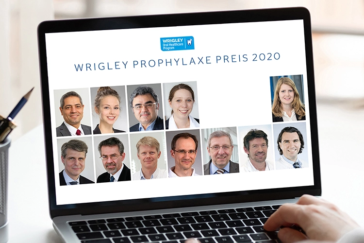 Die Preisträger: (oben v. l. n. r.) Prof. Dr. Ali Al-Ahmad (1.Platz, Freiburg), Dr. Caroline Sekundo (2. Platz, Heidelberg), Prof. Dr. Hüsamettin Günay und Dr. Karen Meyer-Wübbold (Sonderpreis, Hannover); Sponsor: (rechts oben) Nina Wenzl.