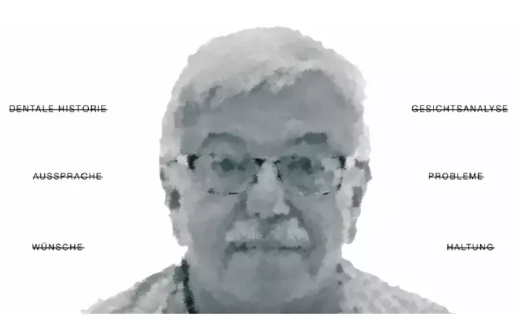 Abb. 1a: Am Anfang, bevor man noch keine Details zu den Wünschen, der aktuellen Aussprache, der Körperhaltung
usw. hat, ist das Bild, das man sich vom Patienten macht, noch relativ verschwommen.