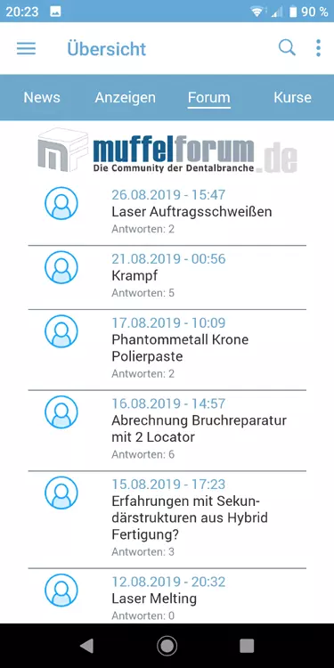 Auf der Startseite werden die 10 neuesten Forumbeiträge angezeigt.