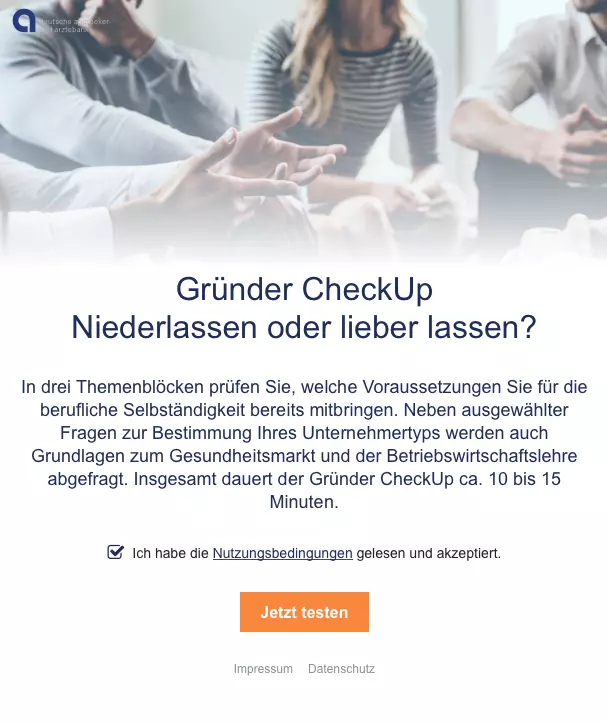 Startmaske des Gründe CheckUps