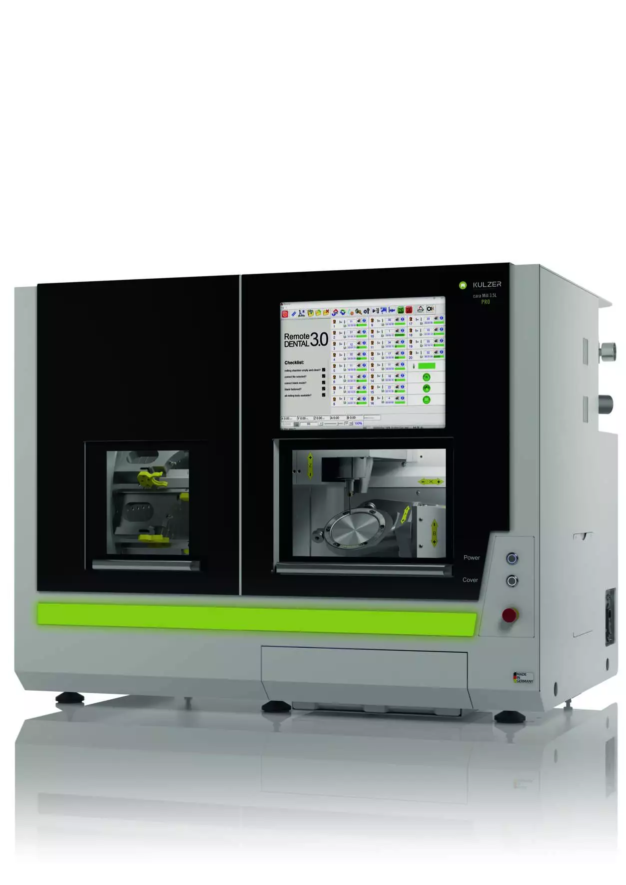 Dank 20-fachem Werkzeugwechsler und bis zu 12-fachem Disc-Wechsler kann die neue Fräsmaschine cara Mill 3.5L PRO rund um die Uhr arbeiten – sogar am Wochenende.