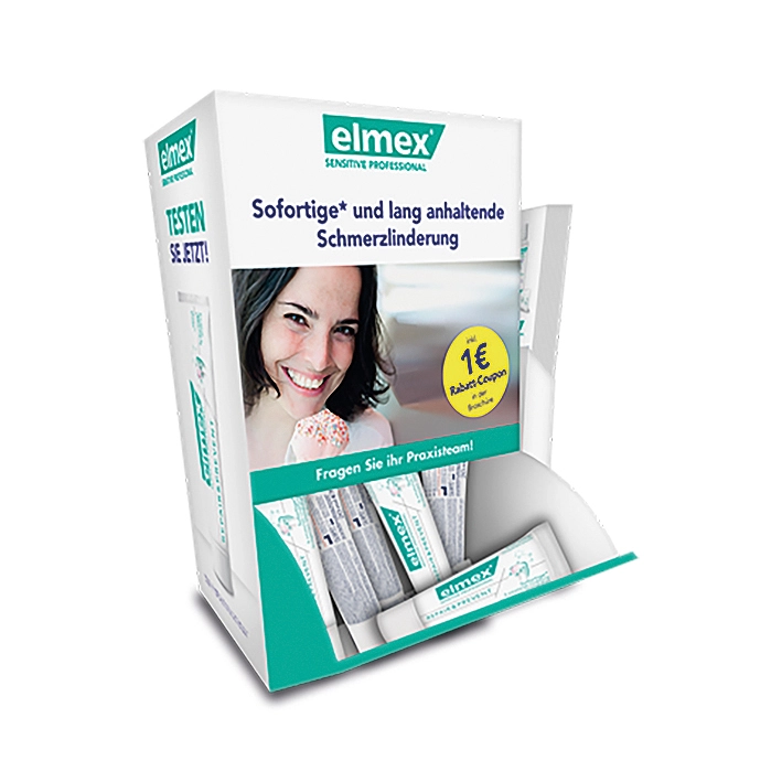 Praxen können die elmex® SENSITIVE PROFESSIONAL REPAIR & PREVENT selbst ausprobieren. Ein Muser-Dispenser kann bestellt werden.
