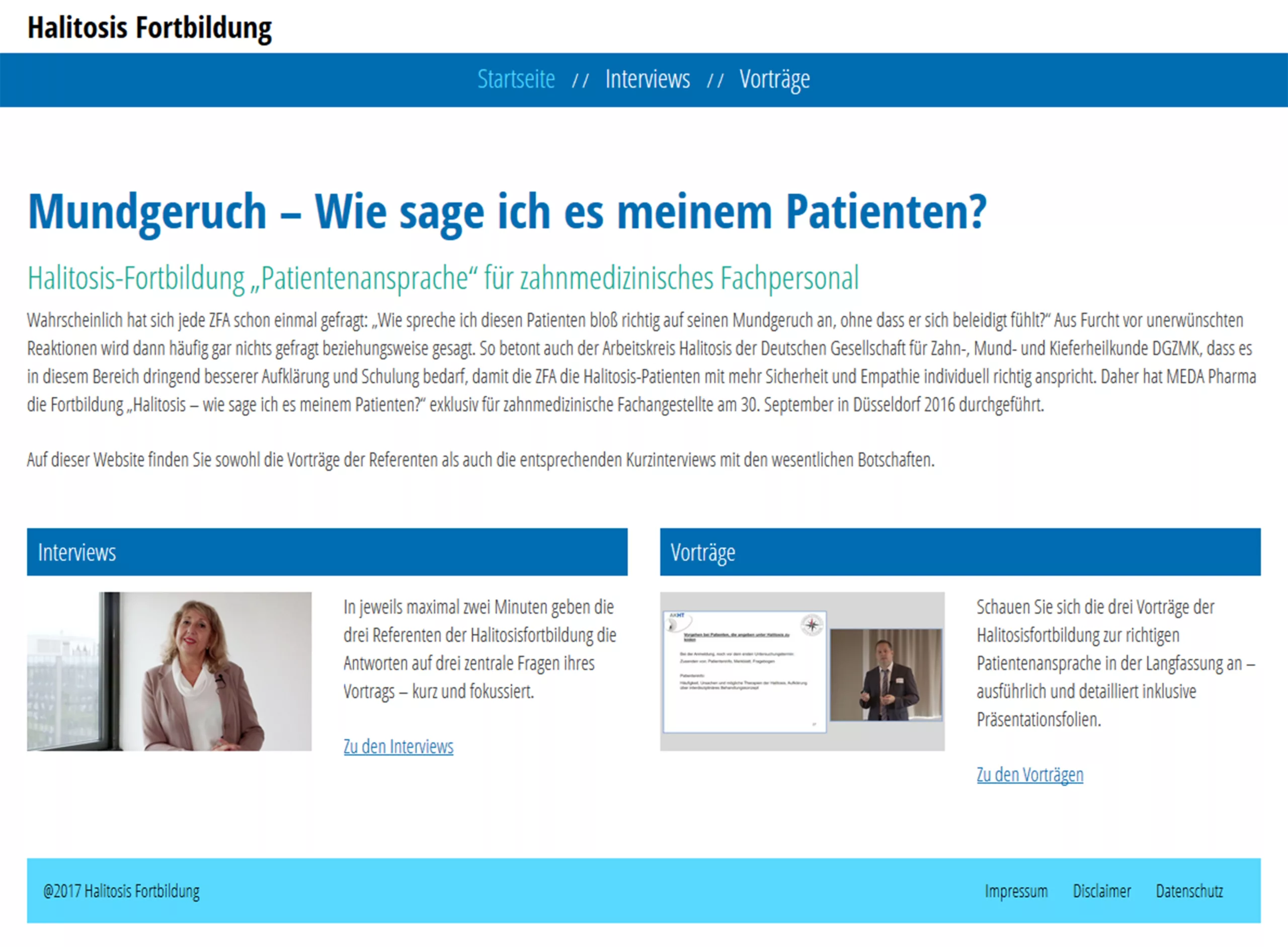 Screenshot der Website www.halitosis-fortbildung.de.