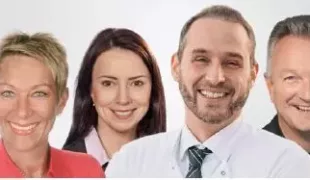 Die Referenten der Symposien (v.l.n.r.): Dipl. Biologe Wolfgang Falk, Dr. Sylke Dombrowa, Prof. Dr. Nicole Arweiler, Dr. mult. Peer Kämmerer, Prof. Dr. Ralf Roessler und Prof. Dr. Thorsten Auschill.
