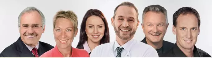 Die Referenten der Symposien (v.l.n.r.): Dipl. Biologe Wolfgang Falk, Dr. Sylke Dombrowa, Prof. Dr. Nicole Arweiler, Dr. mult. Peer Kämmerer, Prof. Dr. Ralf Roessler und Prof. Dr. Thorsten Auschill.