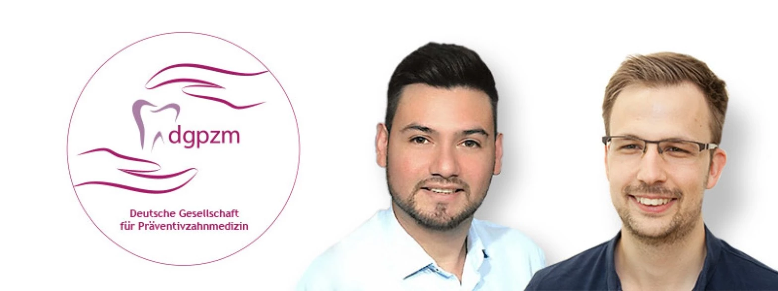 Die Zahnärzte Gonzalo Baes (li) und Dominic Jäger präsentieren ihre Final-Konzepte des DGPZM-Praktikerpreis in einem Webinar.